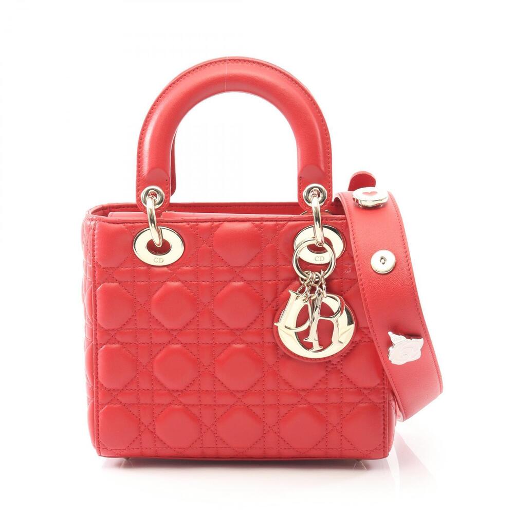 Christian Dior LADY MY ABC Christian Dior Cannage Handbag Leather Bag Red
